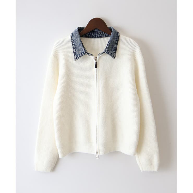 デニム衿ジップニットカーディガン | SpRay | 詳細画像10 