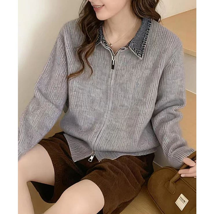 デニム衿ジップニットカーディガン | SpRay | 詳細画像17 