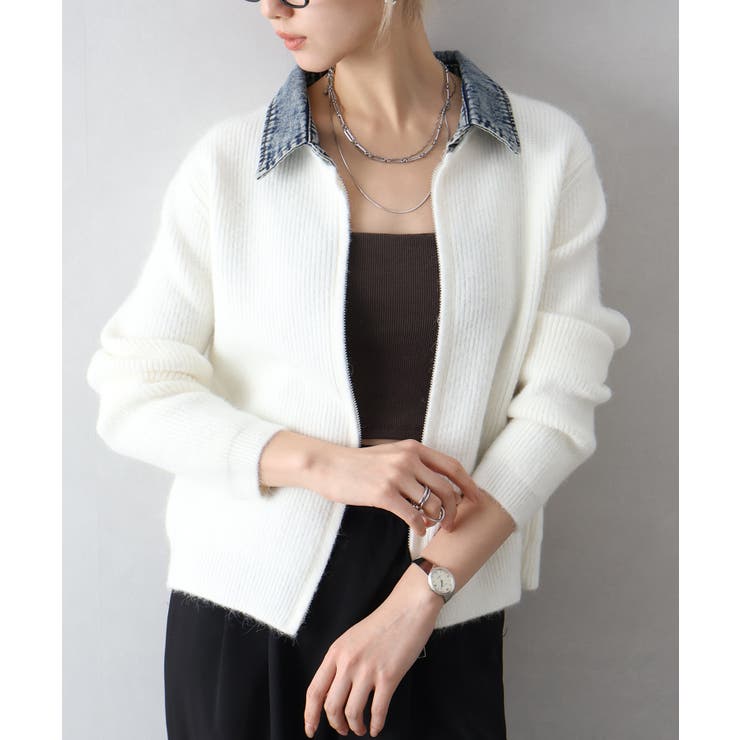 デニム衿ジップニットカーディガン | SpRay | 詳細画像2 