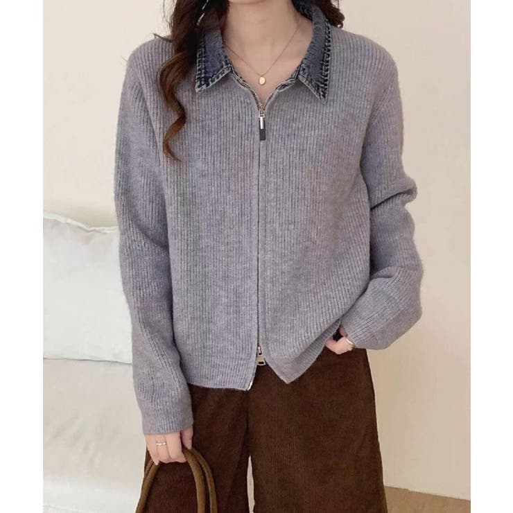 デニム衿ジップニットカーディガン | SpRay | 詳細画像19 