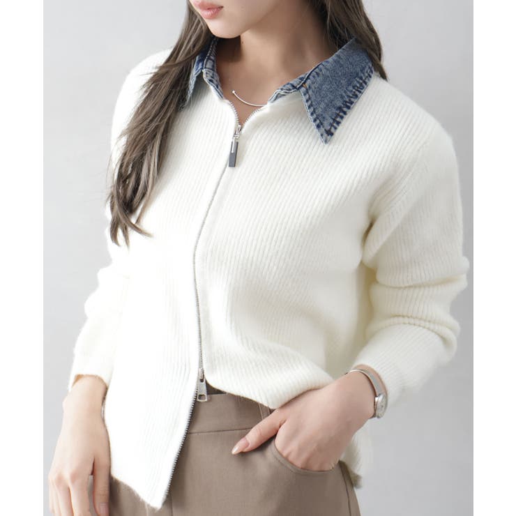 デニム衿ジップニットカーディガン | SpRay | 詳細画像21 