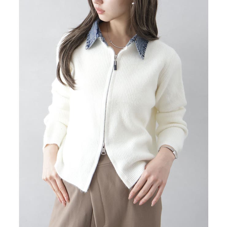 デニム衿ジップニットカーディガン | SpRay | 詳細画像22 