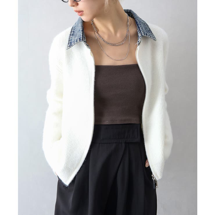 デニム衿ジップニットカーディガン | SpRay | 詳細画像3 