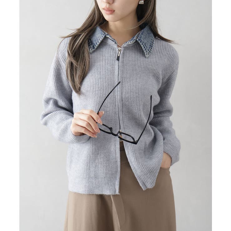 デニム衿ジップニットカーディガン | SpRay | 詳細画像24 