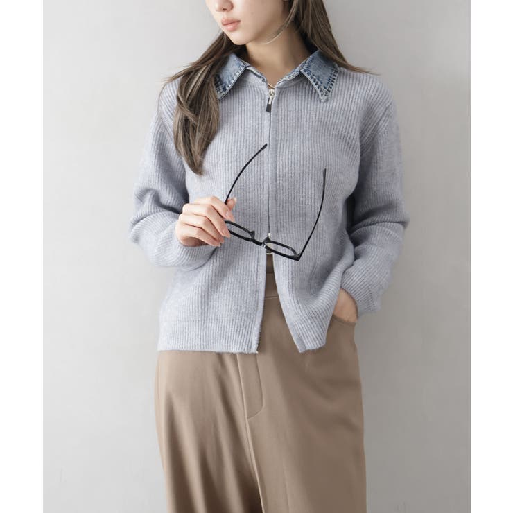 デニム衿ジップニットカーディガン | SpRay | 詳細画像25 