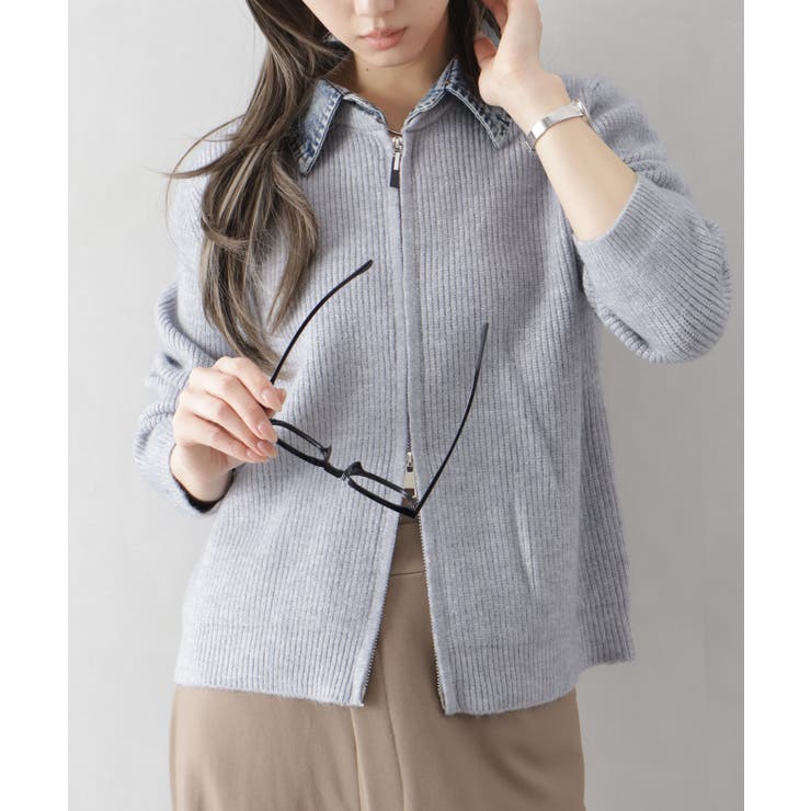 デニム衿ジップニットカーディガン | SpRay | 詳細画像27 