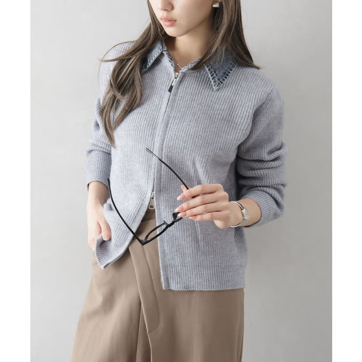 デニム衿ジップニットカーディガン | SpRay | 詳細画像29 