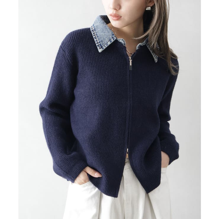 デニム衿ジップニットカーディガン | SpRay | 詳細画像30 