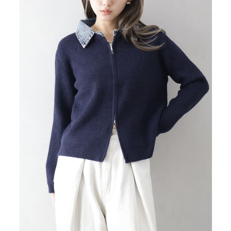 デニム衿ジップニットカーディガン | SpRay | 詳細画像31 