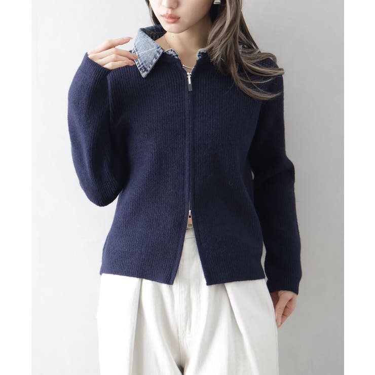 デニム衿ジップニットカーディガン | SpRay | 詳細画像32 