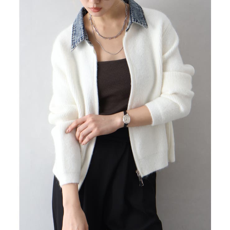 デニム衿ジップニットカーディガン | SpRay | 詳細画像4 