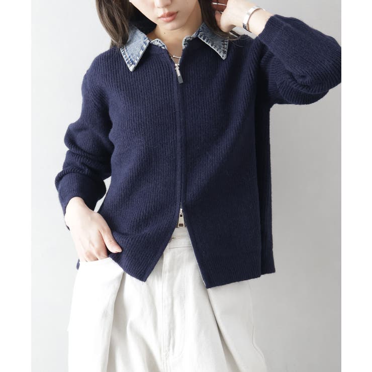デニム衿ジップニットカーディガン | SpRay | 詳細画像35 