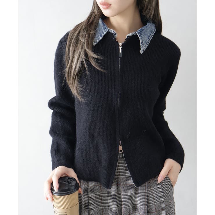 デニム衿ジップニットカーディガン | SpRay | 詳細画像36 