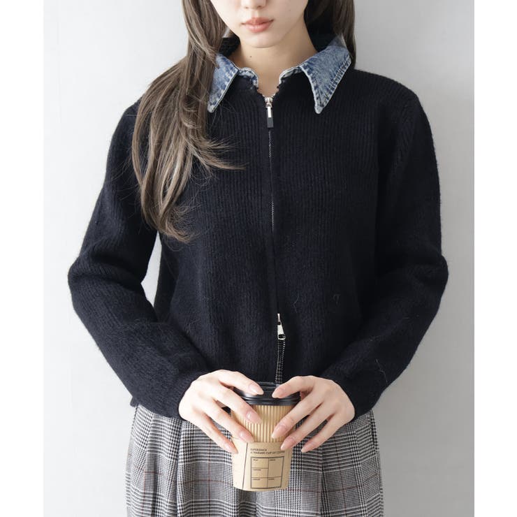 デニム衿ジップニットカーディガン | SpRay | 詳細画像37 