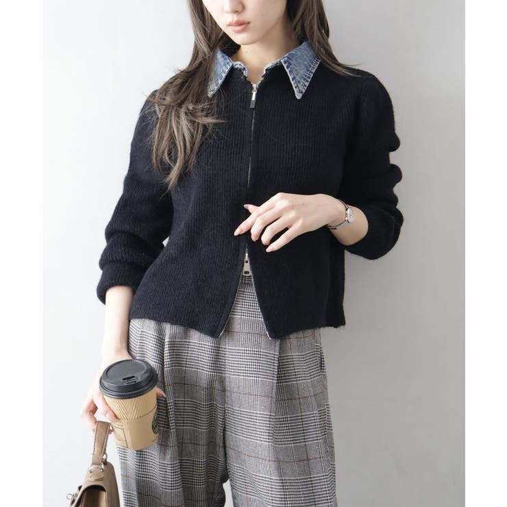 デニム衿ジップニットカーディガン | SpRay | 詳細画像40 