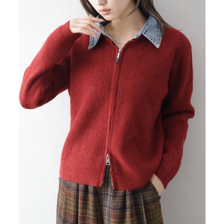 デニム衿ジップニットカーディガン | SpRay | 詳細画像42 