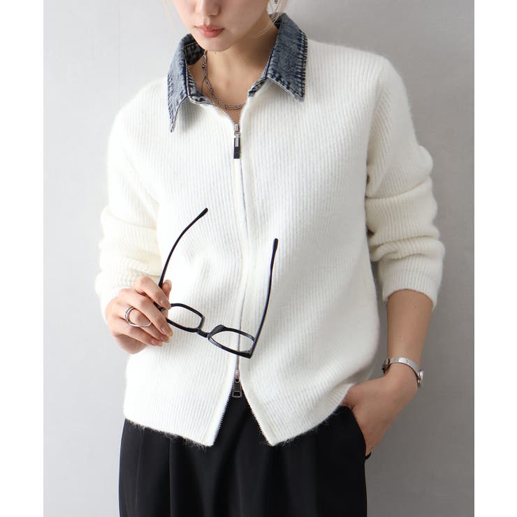 デニム衿ジップニットカーディガン | SpRay | 詳細画像5 