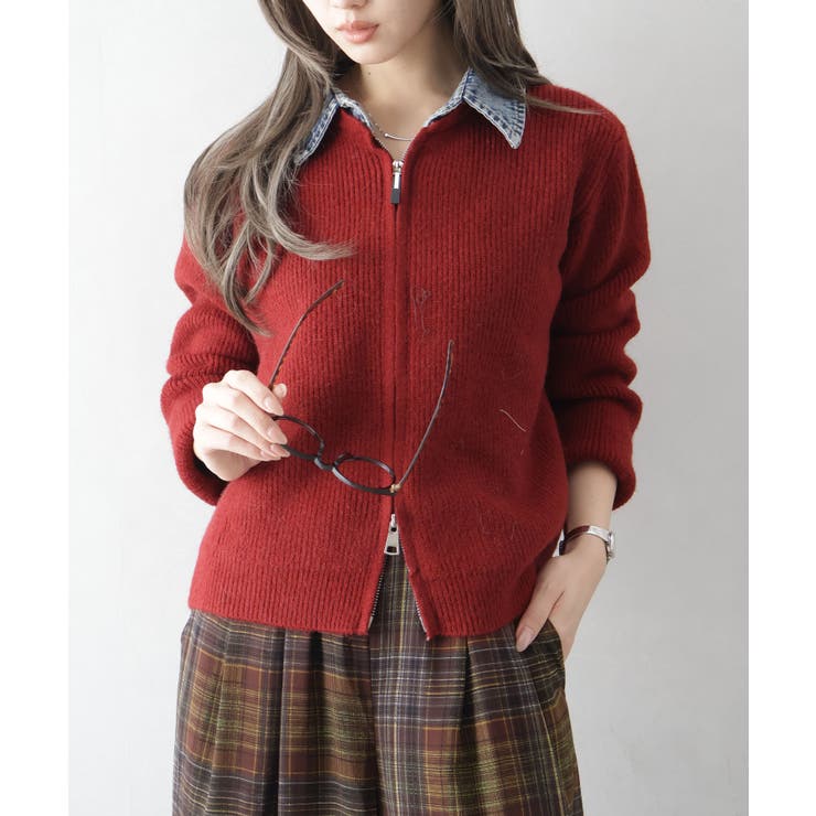 デニム衿ジップニットカーディガン | SpRay | 詳細画像45 