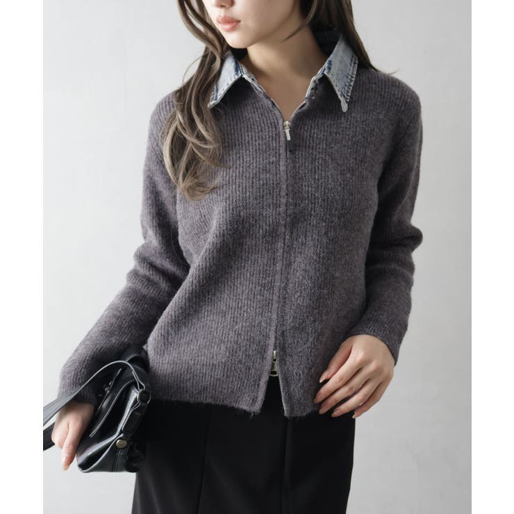 デニム衿ジップニットカーディガン | SpRay | 詳細画像46 