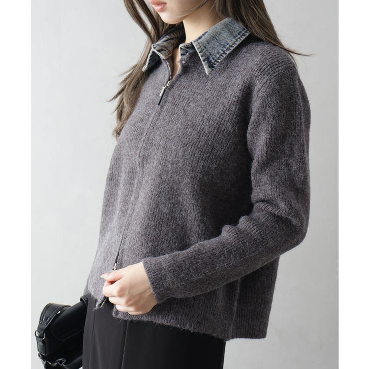 デニム衿ジップニットカーディガン | SpRay | 詳細画像48 