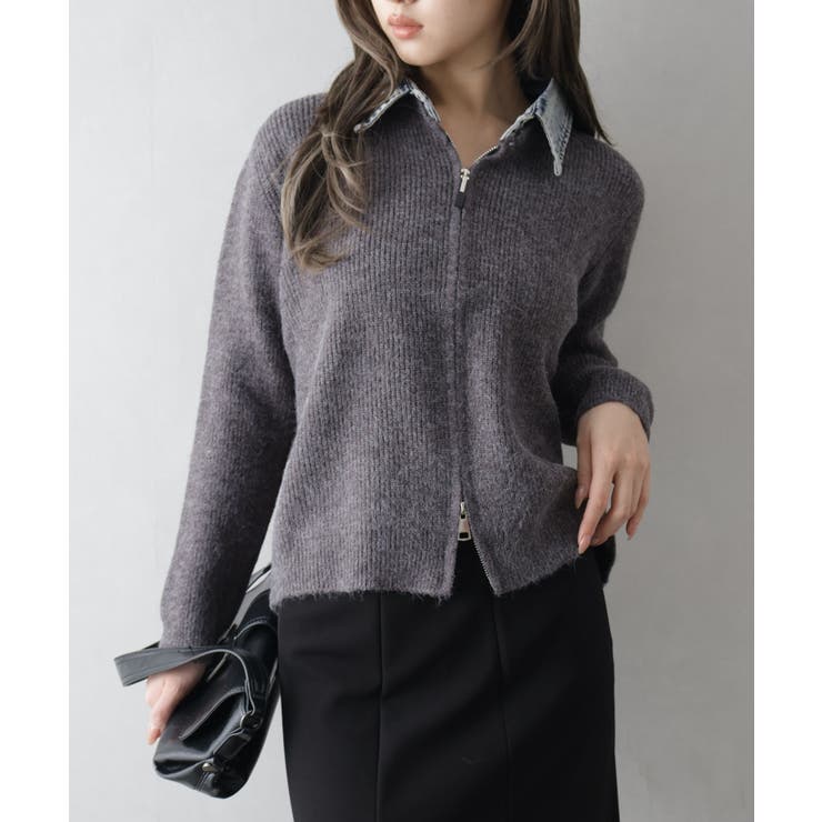 デニム衿ジップニットカーディガン | SpRay | 詳細画像50 