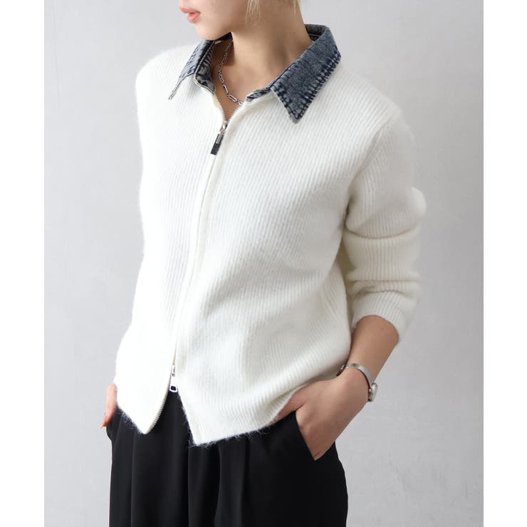 デニム衿ジップニットカーディガン | SpRay | 詳細画像6 