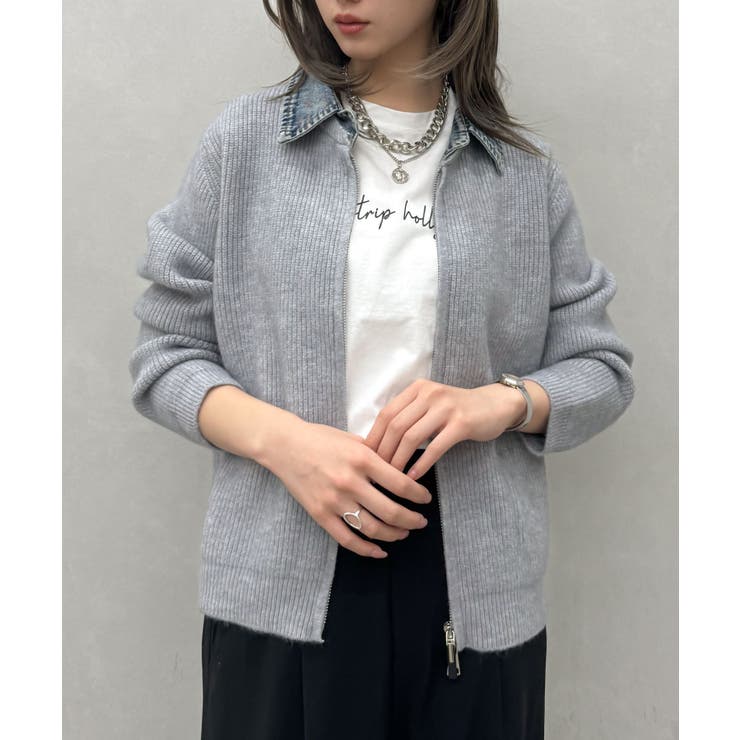 デニム衿ジップニットカーディガン | SpRay | 詳細画像58 