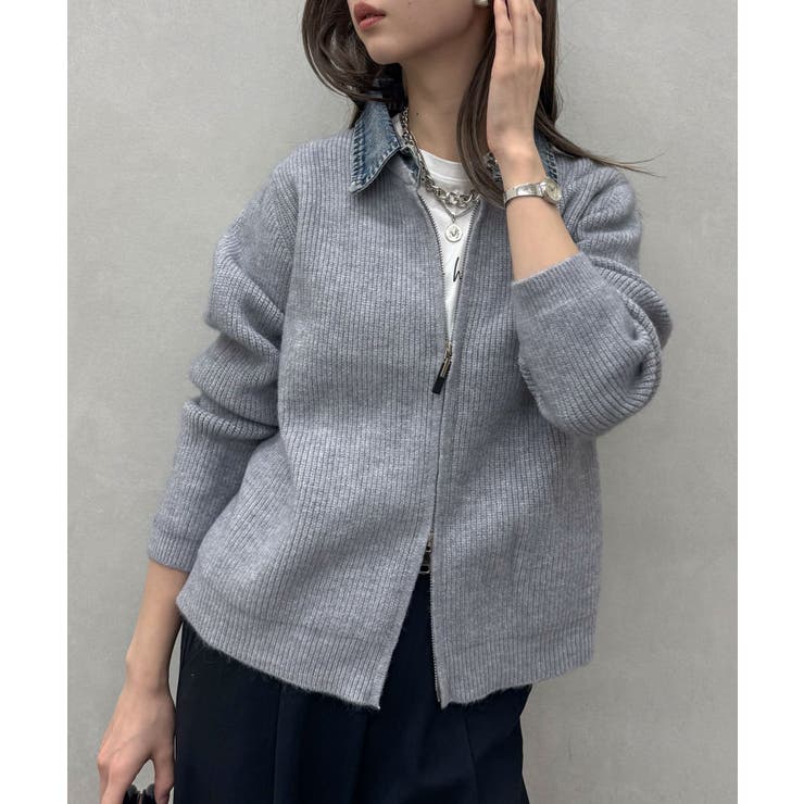 デニム衿ジップニットカーディガン | SpRay | 詳細画像60 