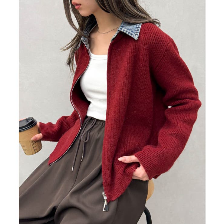 デニム衿ジップニットカーディガン | SpRay | 詳細画像62 