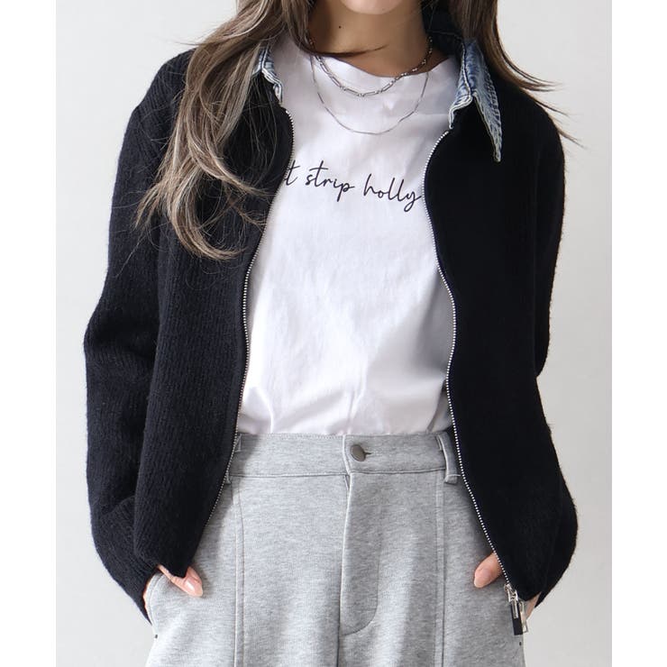 デニム衿ジップニットカーディガン | SpRay | 詳細画像63 