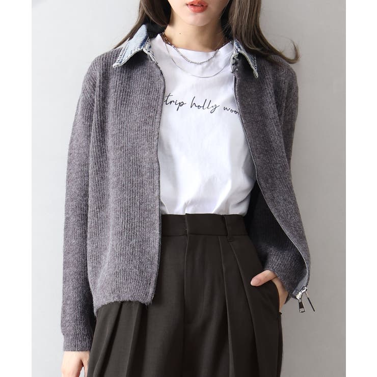 デニム衿ジップニットカーディガン | SpRay | 詳細画像65 