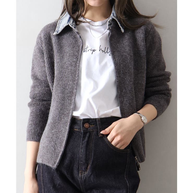 デニム衿ジップニットカーディガン | SpRay | 詳細画像67 