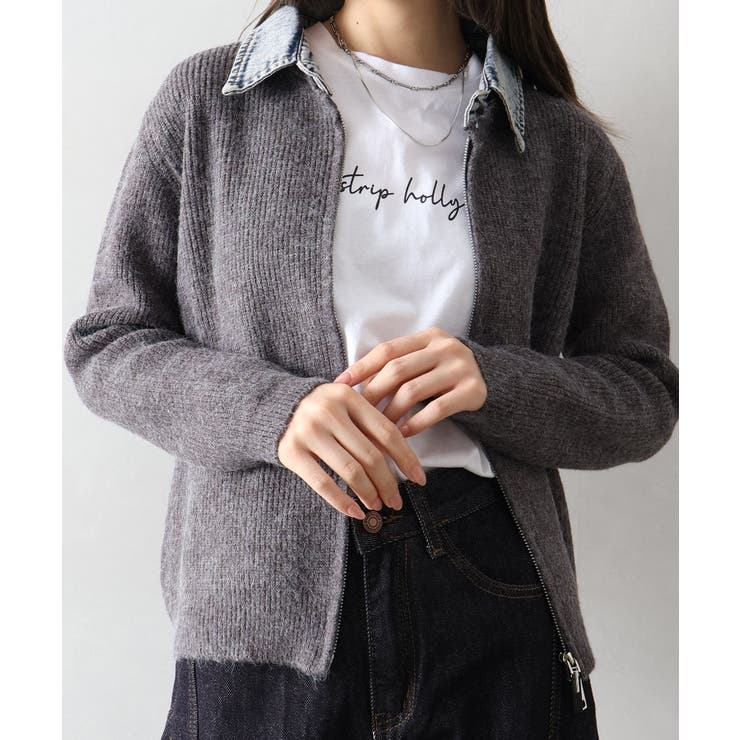 デニム衿ジップニットカーディガン | SpRay | 詳細画像68 