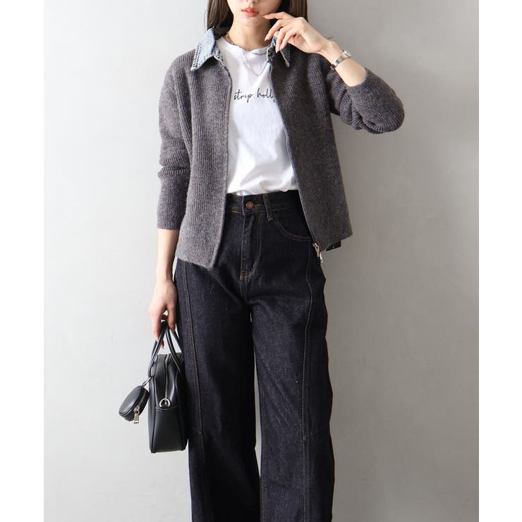 デニム衿ジップニットカーディガン | SpRay | 詳細画像70 