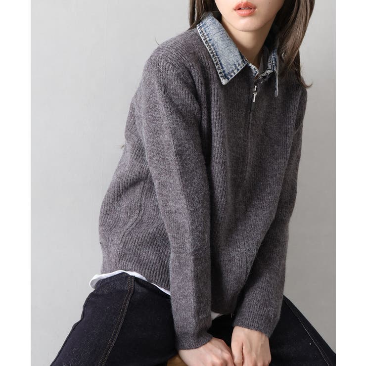 デニム衿ジップニットカーディガン | SpRay | 詳細画像72 