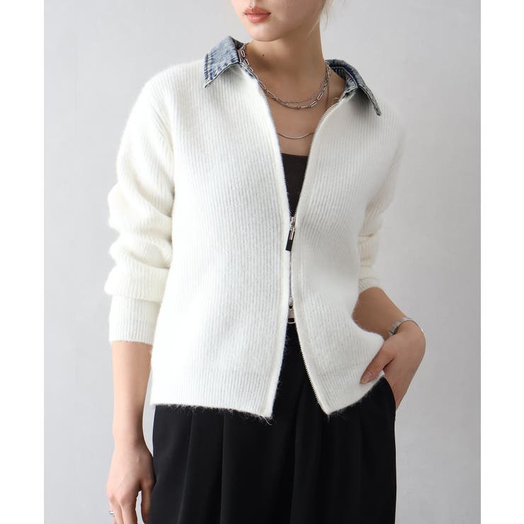 デニム衿ジップニットカーディガン | SpRay | 詳細画像8 