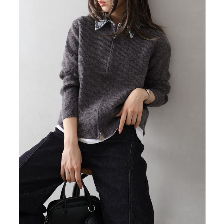 デニム衿ジップニットカーディガン | SpRay | 詳細画像74 