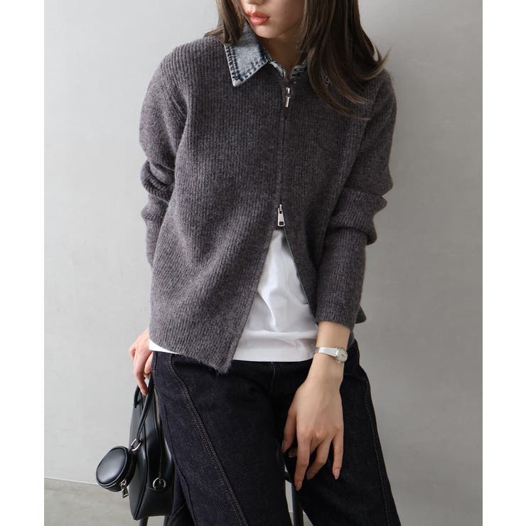 デニム衿ジップニットカーディガン | SpRay | 詳細画像76 