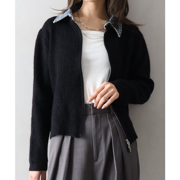 デニム衿ジップニットカーディガン | SpRay | 詳細画像78 