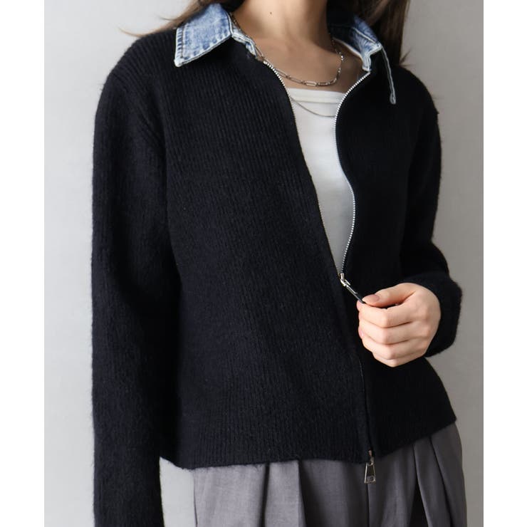 デニム衿ジップニットカーディガン | SpRay | 詳細画像80 