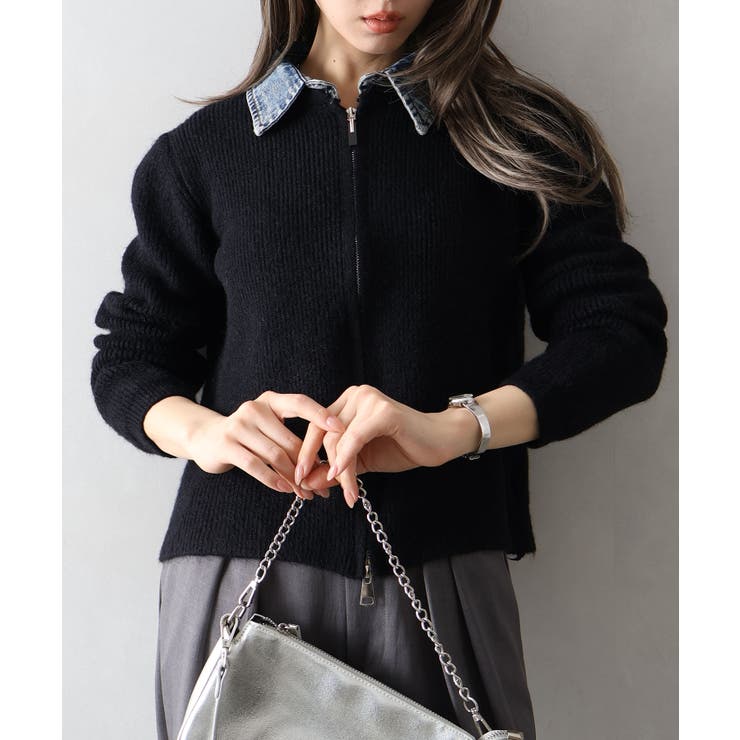 デニム衿ジップニットカーディガン | SpRay | 詳細画像81 