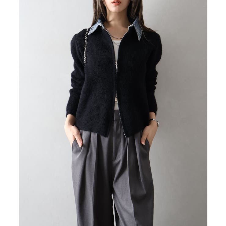 デニム衿ジップニットカーディガン | SpRay | 詳細画像82 