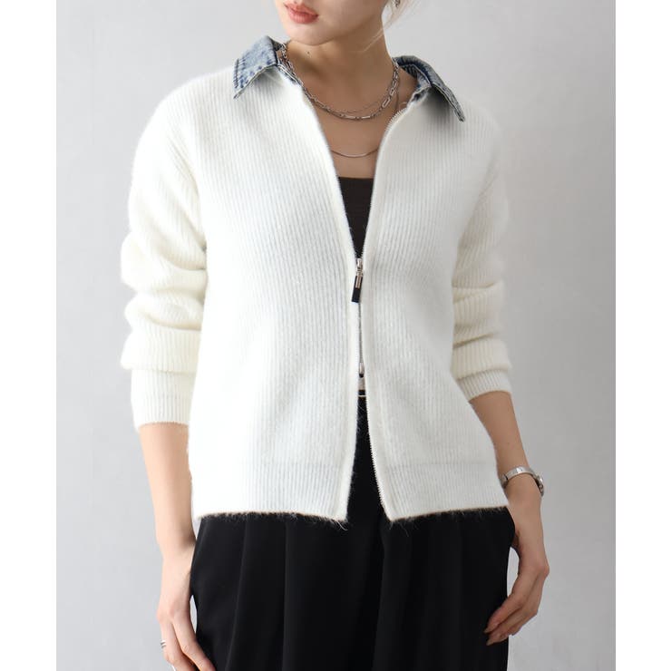 デニム衿ジップニットカーディガン | SpRay | 詳細画像9 