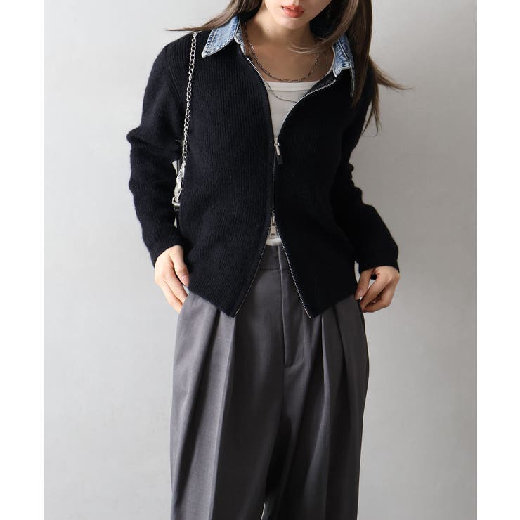 デニム衿ジップニットカーディガン | SpRay | 詳細画像83 