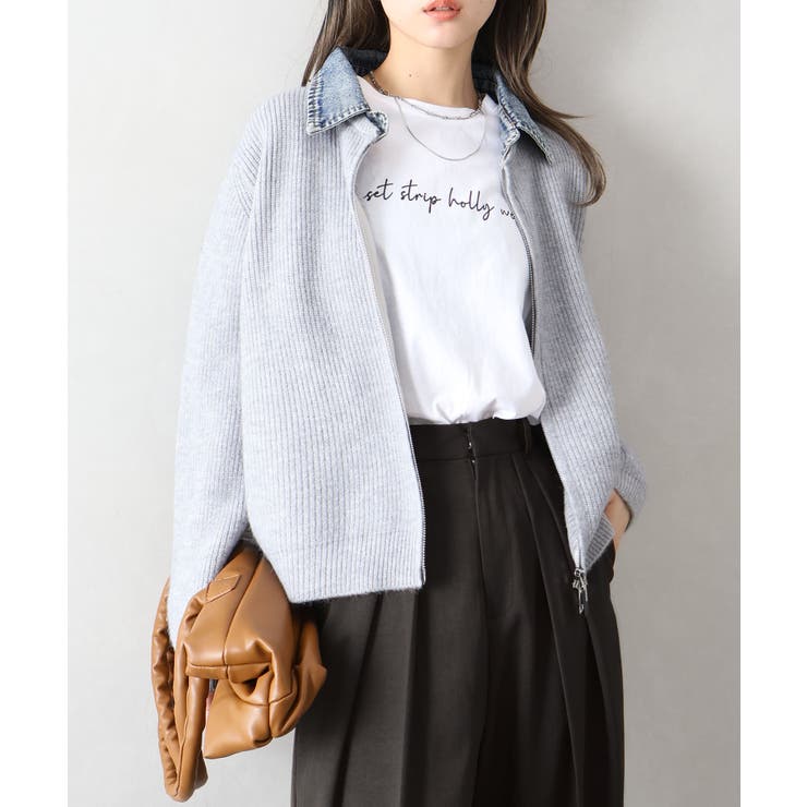 デニム衿ジップニットカーディガン | SpRay | 詳細画像85 