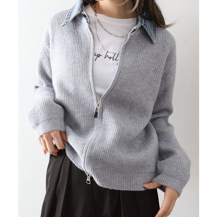 デニム衿ジップニットカーディガン | SpRay | 詳細画像86 