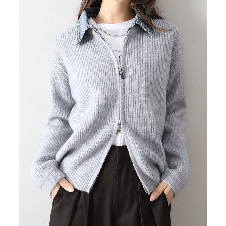 デニム衿ジップニットカーディガン | SpRay | 詳細画像87 