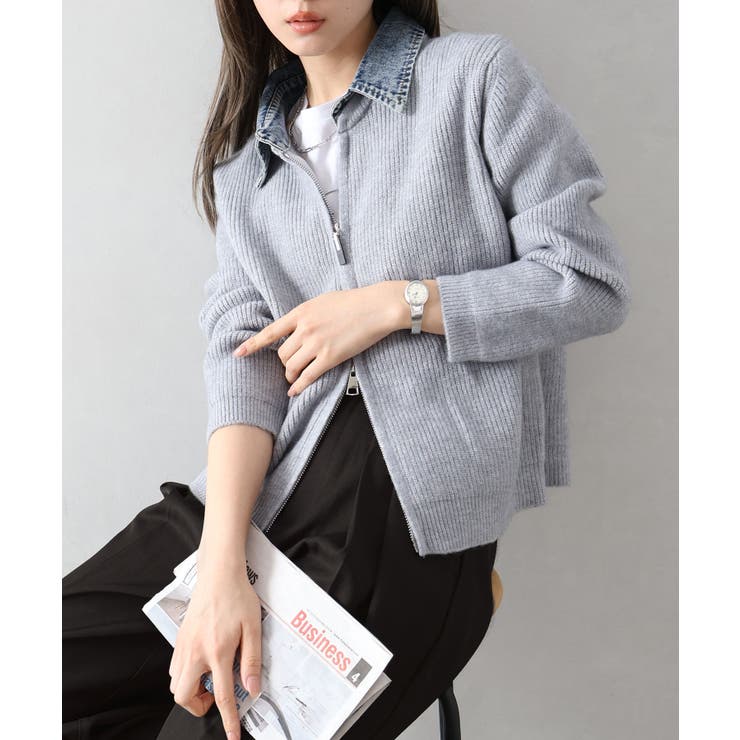 デニム衿ジップニットカーディガン | SpRay | 詳細画像89 