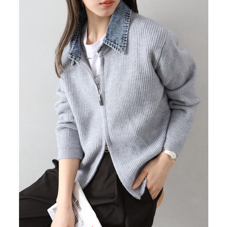 デニム衿ジップニットカーディガン | SpRay | 詳細画像90 