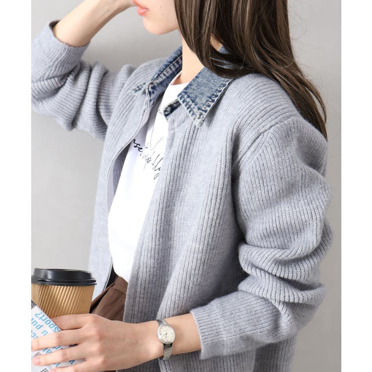 デニム衿ジップニットカーディガン | SpRay | 詳細画像91 